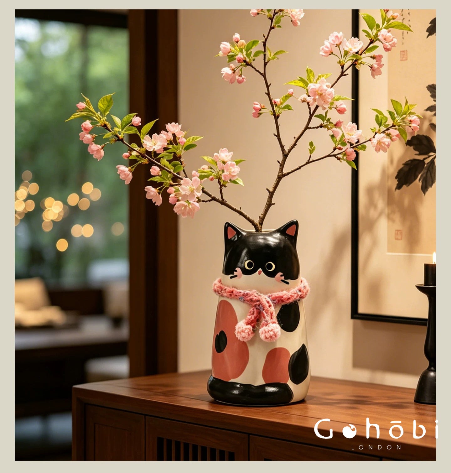 Gohobi Cute Cat Ceramic Vase – Handmade Jingdezhen Ikebana Flower Vase
