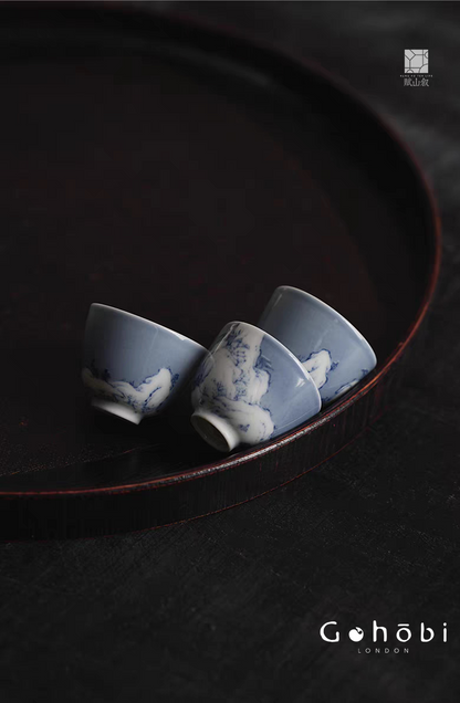 [賦山敘 x Gohobi] Gohobi Jingdezhen Hand-Painted Snow Landscape Teacup – Blue Scattering Glaze Gongfu Guest Cup