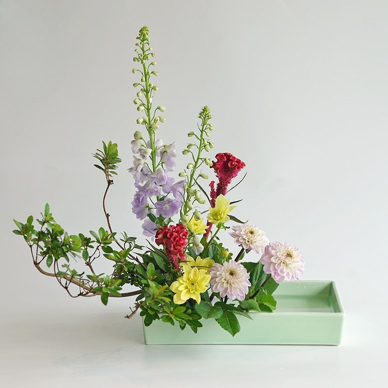 Gohobi Rectangular Ikebana Ceramic Vase – Japanese Style Flower Arrangement Vessel