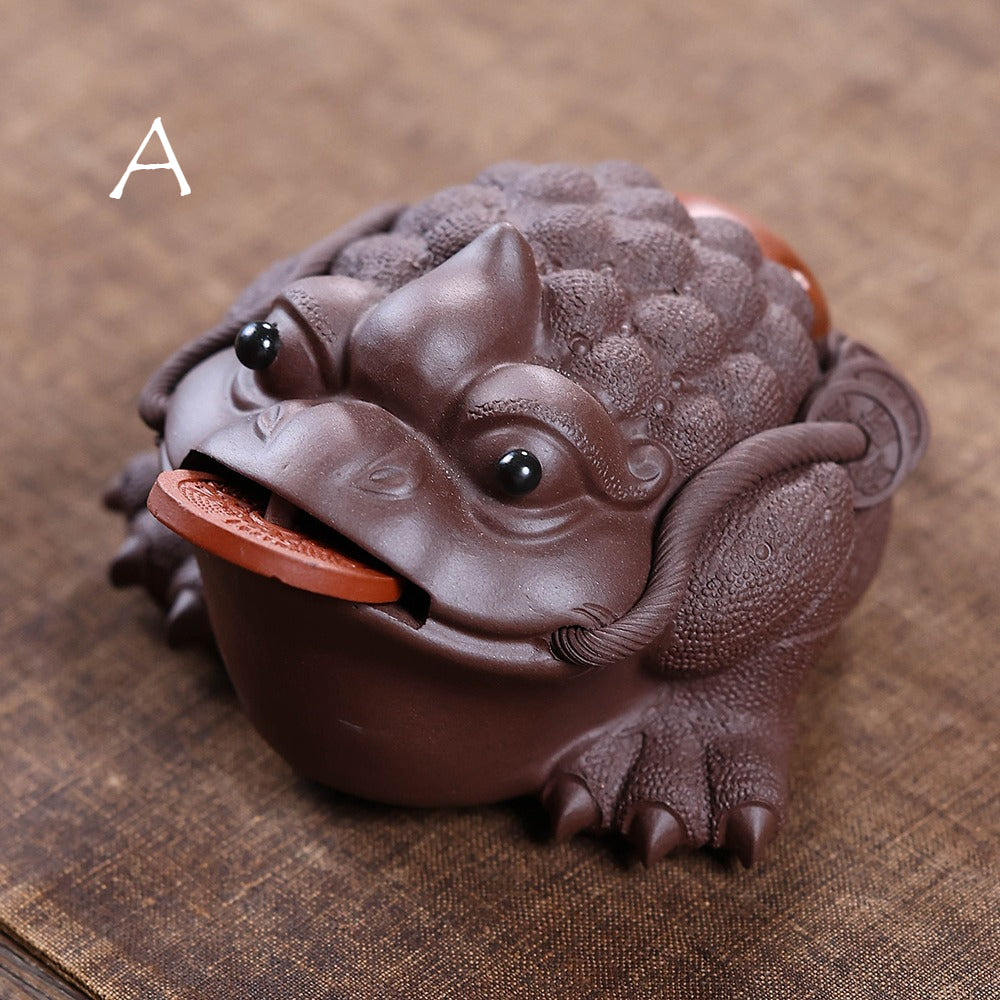 Gohobi Yixing Purple Clay Flame Golden Toad Tea Pet – Handmade Lucky Three-Legged Toad Ornament