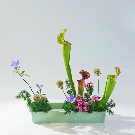 Gohobi Rectangular Ikebana Ceramic Vase – Japanese Style Flower Arrangement Vessel