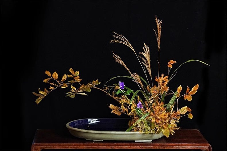 Gohobi Extra Large Oval Ikebana Bowl – Japanese Ceramic Flower Arrangement Vessel