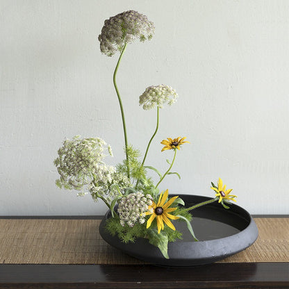 ohobi Frosted Ceramic Ikebana Bowl – Large Zen Flower Arrangement Water Plate