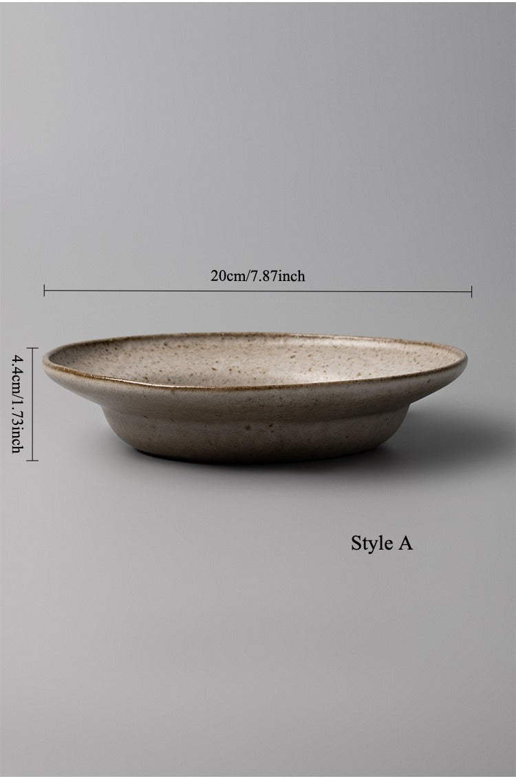 Gohobi Japanese Vintage Coarse Pottery Deep Plate