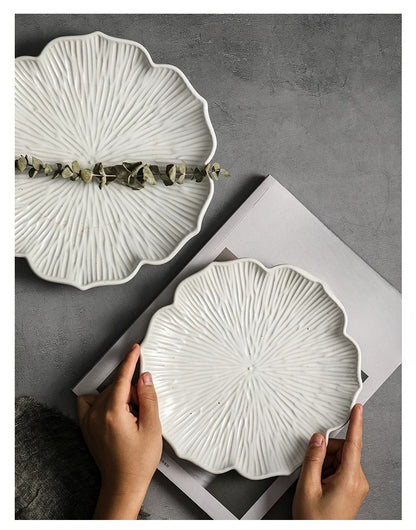 Gohobi Japanese Style Lace Ceramic Plate – Handmade Coarse Pottery Pasta and Tea Plate