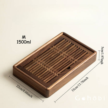 Gohobi Black Walnut Wood Tea Tray – Rectangular Solid Wood Gongfu Dry Brewing Tray