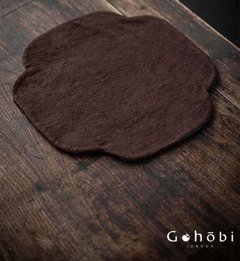Gohobi Persimmon Dyed Tea Tray Mat – Handmade Double-Sided Tea Cloth Pot Placemat