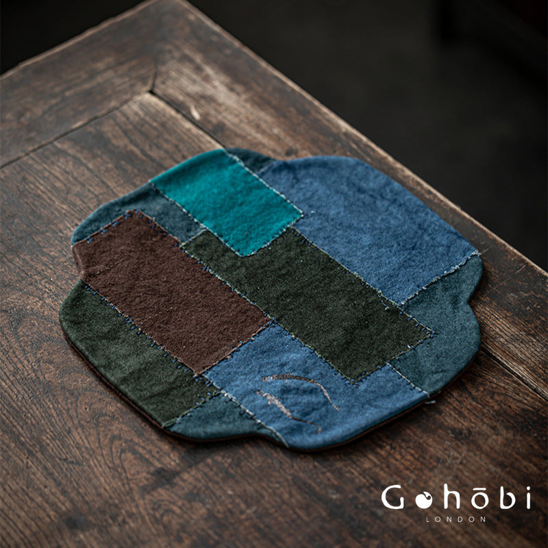 Gohobi Persimmon Dyed Tea Tray Mat – Handmade Double-Sided Tea Cloth Pot Placemat