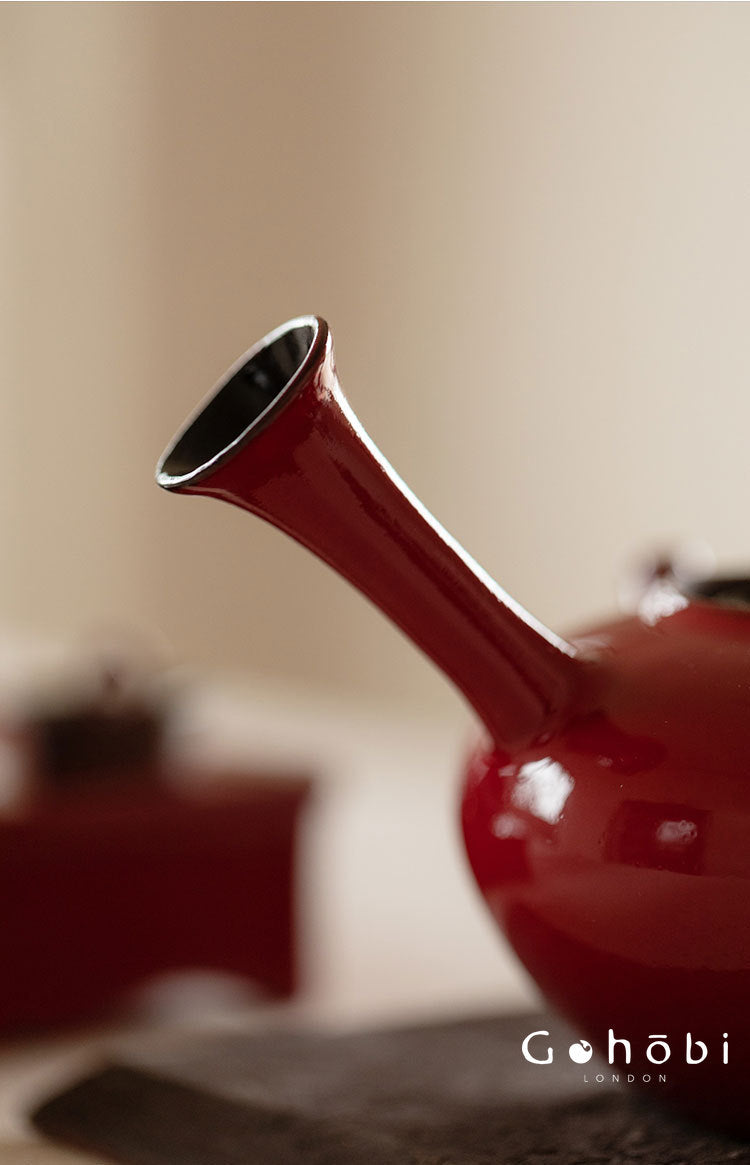 Gohobi Ochre Dream Red Fireplace Teapot – Japanese-Style Coarse Pottery Rattan Beam Kettle