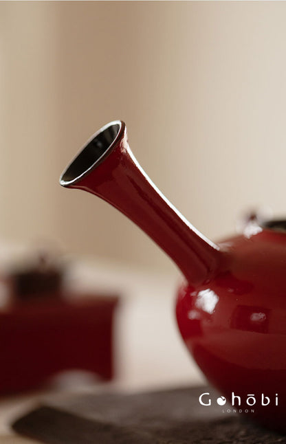 Gohobi Ochre Dream Red Fireplace Teapot – Japanese-Style Coarse Pottery Rattan Beam Kettle