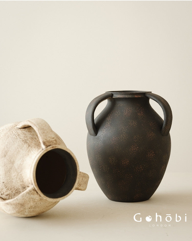 Gohobi Japanese Wabi-Sabi Three-Ear Ceramic Vase – Handmade Dried Flower Decorative Vase