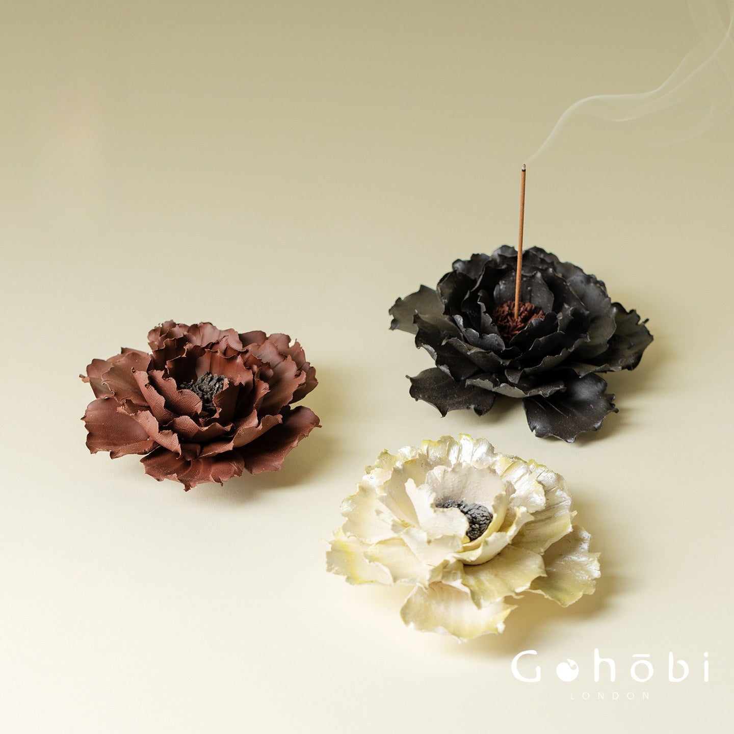 Gohobi Handmade Floral Incense Holder 004 - Peony Stoneware