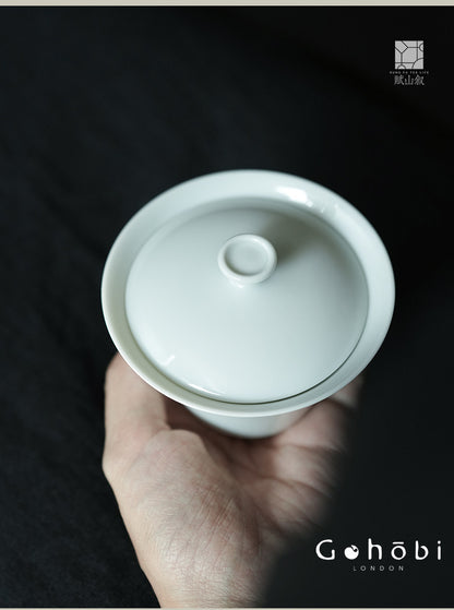 [賦山敘 x Gohobi] Gohobi Pure White Porcelain Gaiwan – Horseshoe Shape Thin Porcelain Gongfu Tea Bowl