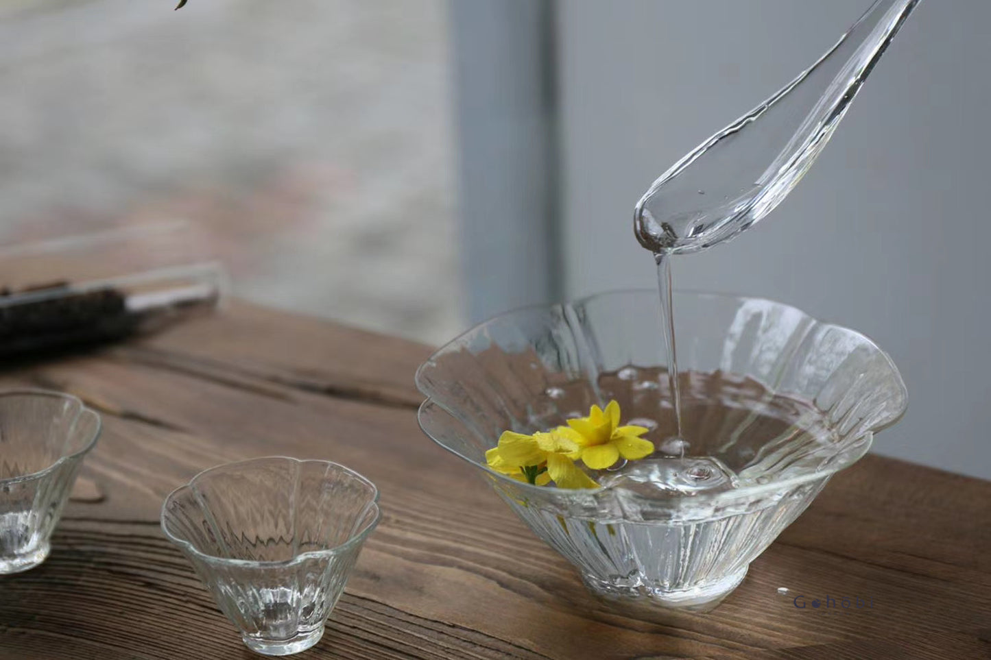Gohobi Handmade Flower Glass Bowl with Spoon