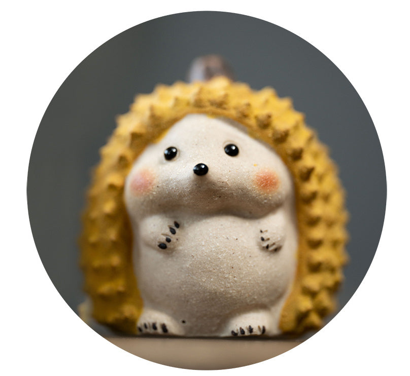 Gohobi Handmade Ceramic YiXing Clay Durian Cat Hedgedog Ornament Tea pet