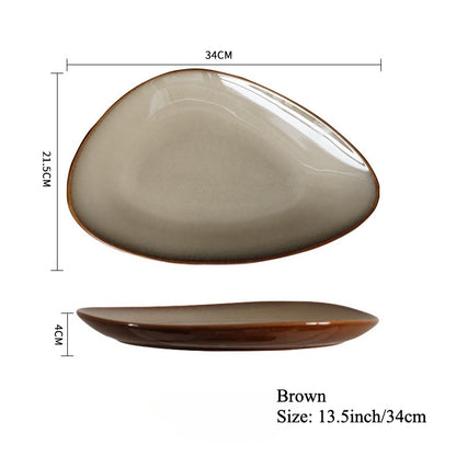 Gohobi Japanese Kiln-Glazed Irregular Oval Plate