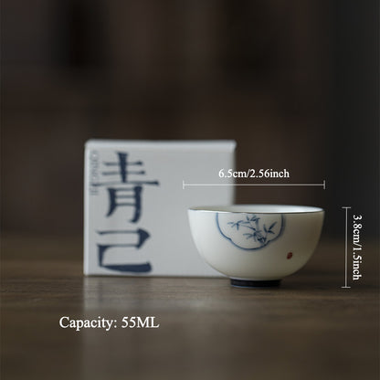 Gohobi Literati Hand-Painted Blue and White Bamboo Tea Cup
