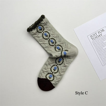 Gohobi Japanese Embossed Floral Mid-Calf Socks
