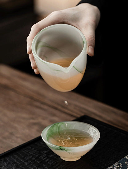 Gohobi Green Swirl Glass Fairness Pitcher & Douli Cup Teaware