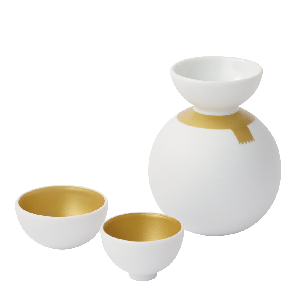Snowman Sake Bottle and Cups (Muffler) - Ceramic Japan [Made in Japan]