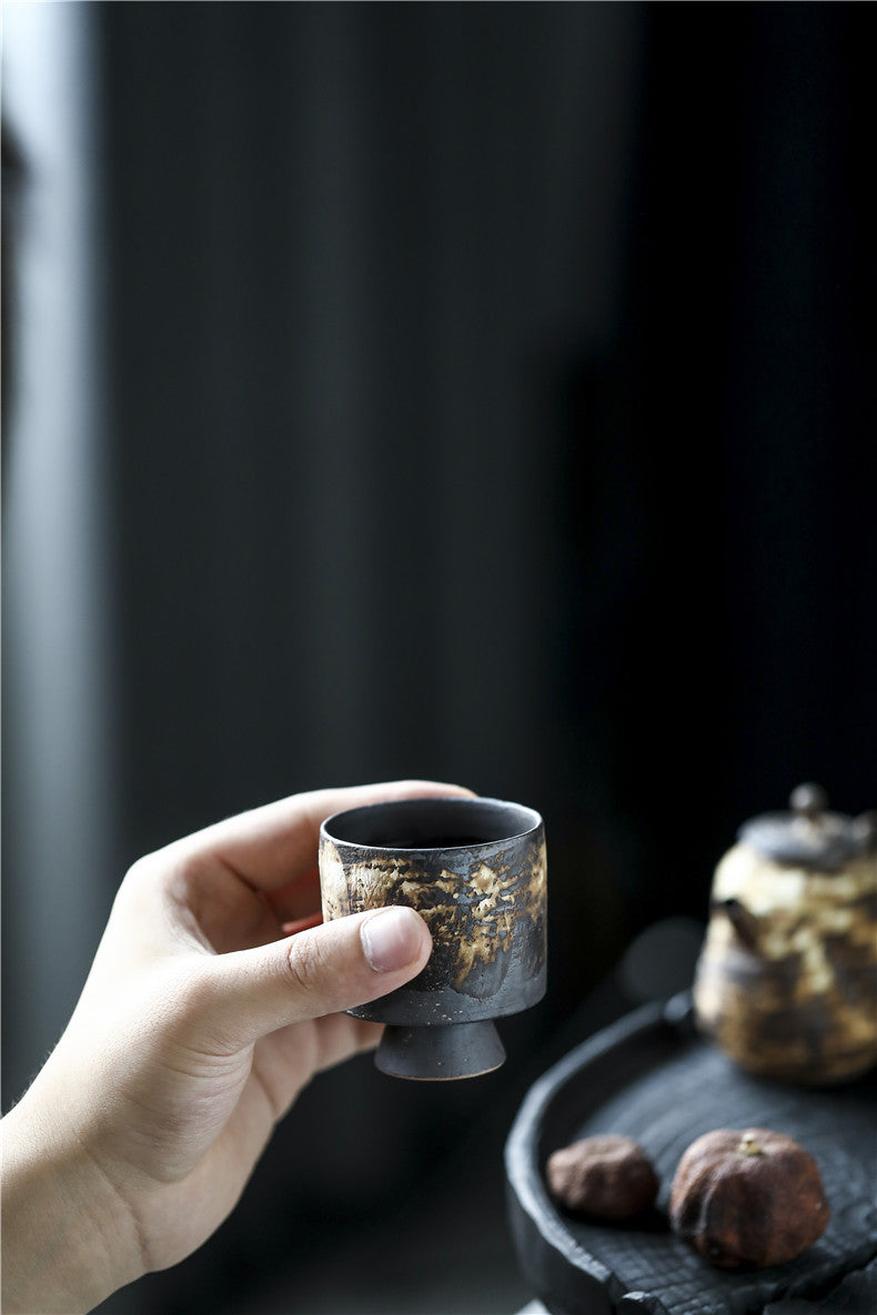 Gohobi Handmade Ceramic White Brown Brushing Black Tea Cup