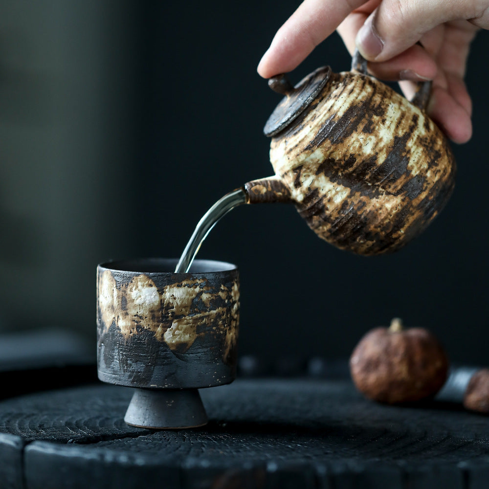Gohobi Handmade Ceramic White Brown Brushing Black Tea Cup