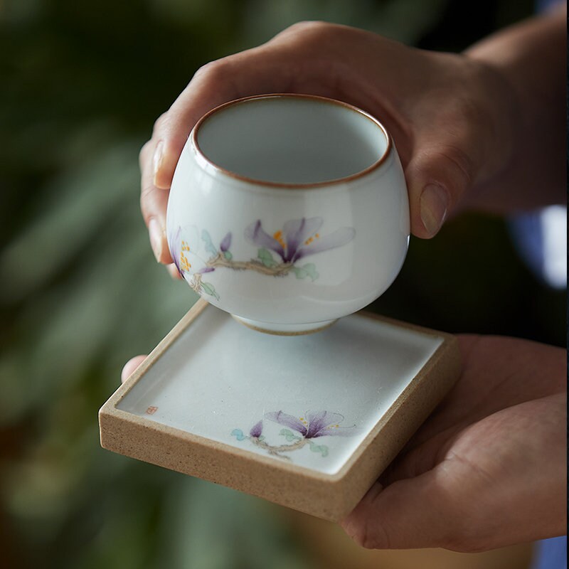 LAST FEW Gohobi Hand-painted ceramic flowers coasters Chinese Gongfu tea Kung fu tea Japanese Chado
