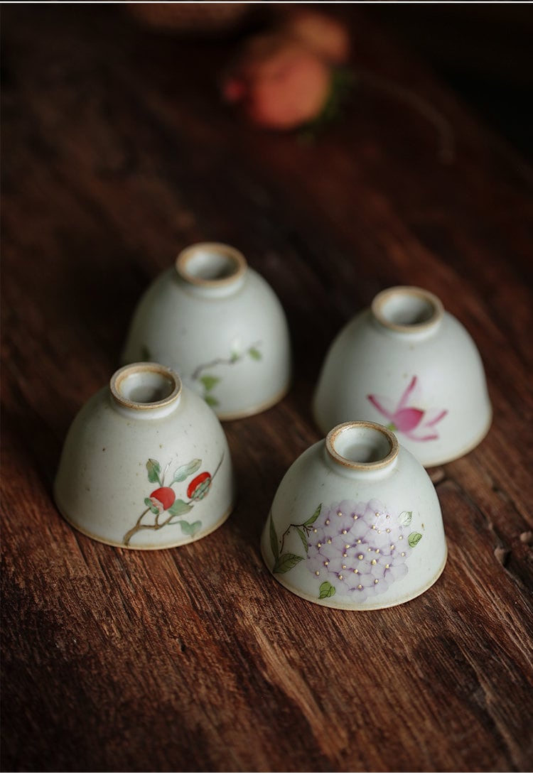 Gohobi Hand painted tea cup ceramic flowers tea cup handmade Gongfu tea gift Japanese Chado