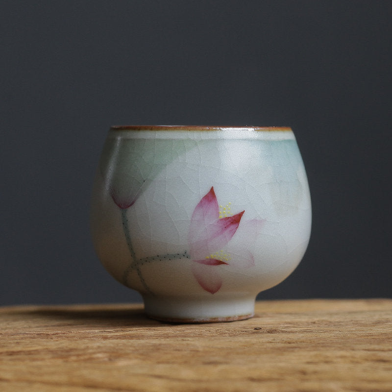 Gohobi Hand painted tea cup Lotus Tea Cup Ceramic Chinese Gongfu tea Kung fu tea Japanese Chado Oriental tea cup