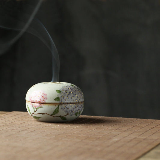 Gohobi Hand painted Hydrangea Ceramic Incense bowl Incense holder Gongfu tea Japanese Chado
