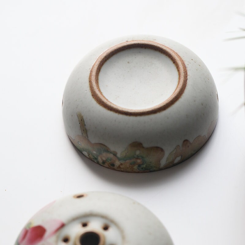 Gohobi Hand-painted Lotus Ceramic Incense bowl Incense holder Gongfu tea Japanese Chado
