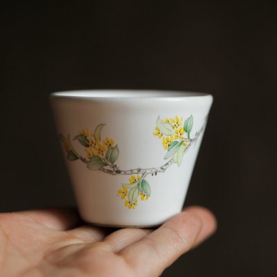 Gohobi Hand painted Osmanthus Tea cup Ceramic Chinese Gongfu tea Kung fu tea Japanese Chado handmade unique