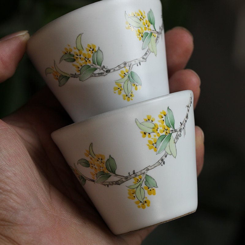 Gohobi Hand painted Osmanthus Tea cup Ceramic Chinese Gongfu tea Kung fu tea Japanese Chado handmade unique
