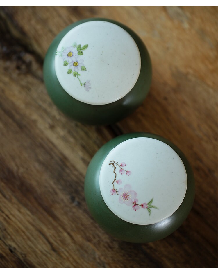 Gohobi Hand-painted Ceramic Tea Storage Jars containers Chinese Gongfu tea Kung fu tea Japanese Chado Peach blossom Purple Chrysanthemum