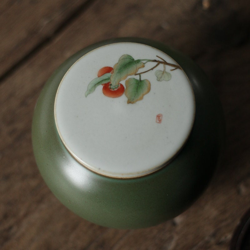 Gohobi Hand painted Ceramic Tea Storage Jars containers Chinese Gongfu tea Kung fu tea Japanese Chado Persimmon