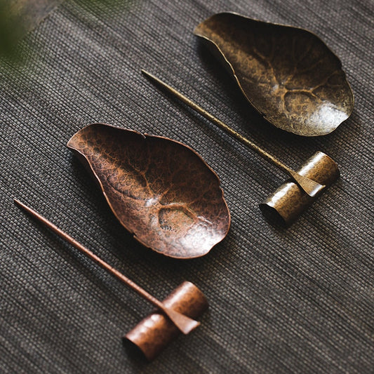 Gohobi Copper Chinese Gongfu Tea Accessories tools set  (Incl. 2 Tea Scoop and 1 Tea Scoop stand) Japanese Chado