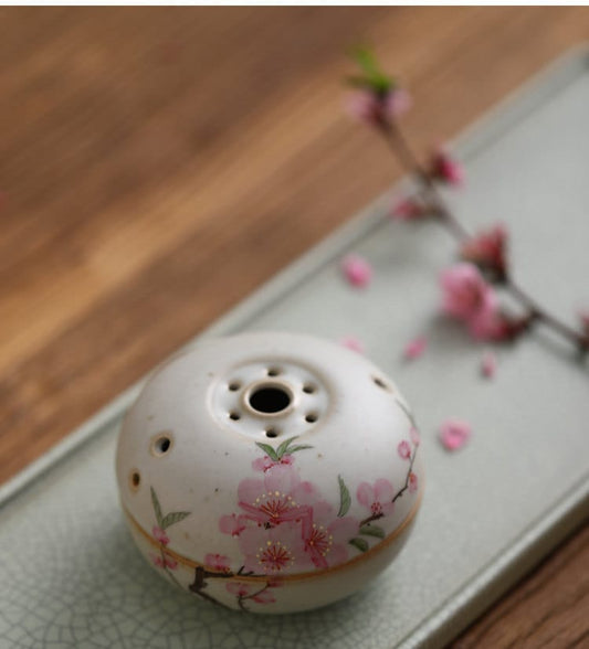 Hand painted incense burner Peach Blossom Ceramic Incense bowl Incense holder Gongfu tea Japanese Chado
