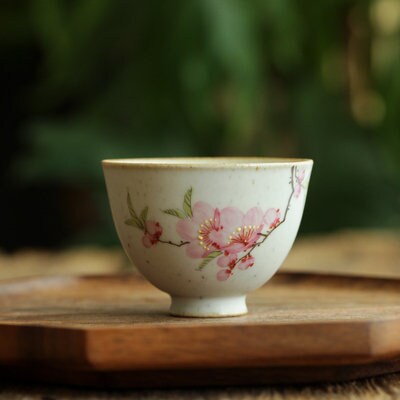 Gohobi Hand painted ceramic Flowers tea cup Chinese Gongfu tea Kung fu tea Japanese Chado peach blossom