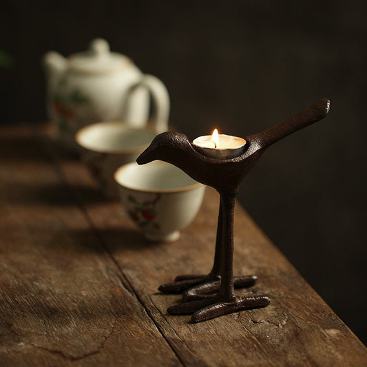 Cast Iron Bird Candle holder Gongfu tea Japanese Chado