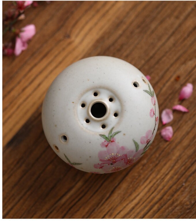 Hand painted incense burner Peach Blossom Ceramic Incense bowl Incense holder Gongfu tea Japanese Chado