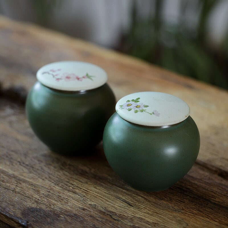 Gohobi Hand-painted Ceramic Tea Storage Jars containers Chinese Gongfu tea Kung fu tea Japanese Chado Peach blossom Purple Chrysanthemum