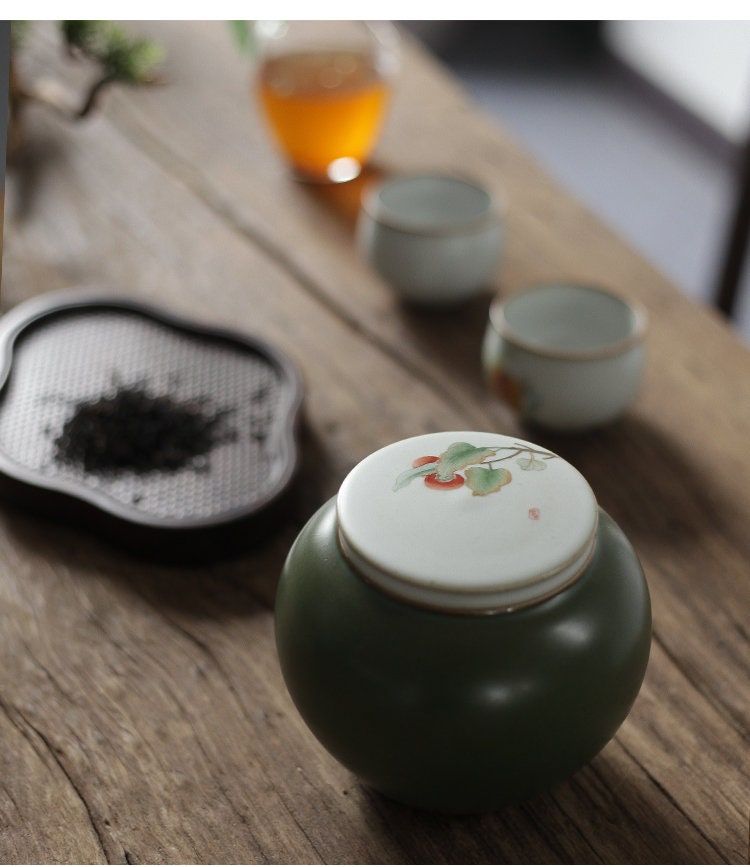 Gohobi Hand painted Ceramic Tea Storage Jars containers Chinese Gongfu tea Kung fu tea Japanese Chado Persimmon