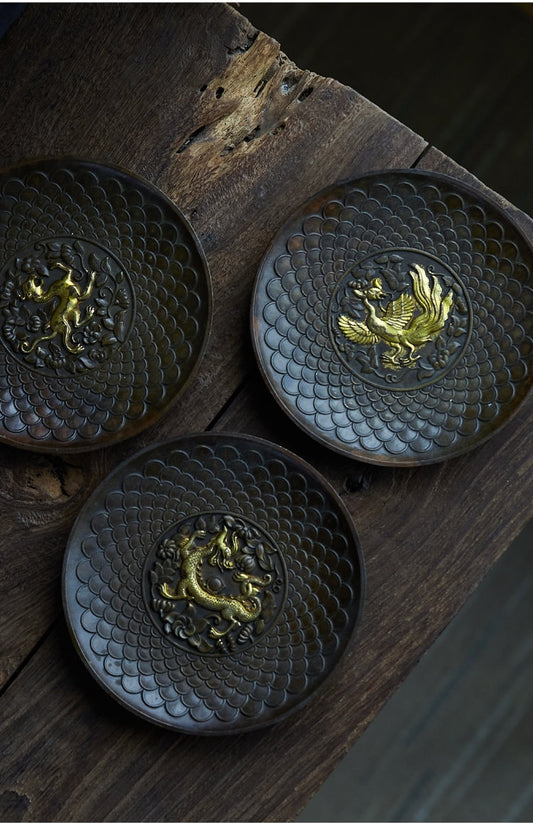 Gohobi Copper Tea Trays Serving Trays Four Great Beasts Vintage style Gongfu tea trays (4 versions) Japanese Chado
