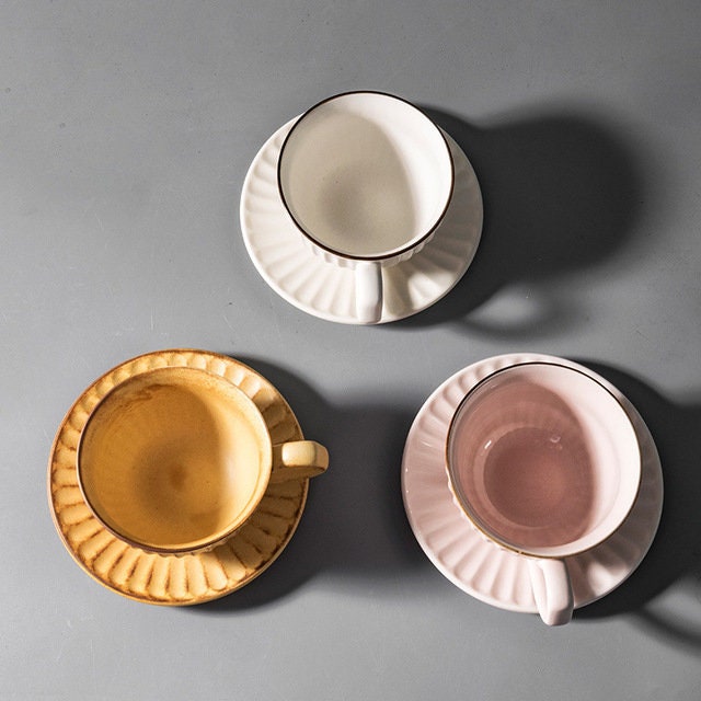 Gohobi Handmade stoneware Coffee cup and saucer Japanese vintage style coffee mug