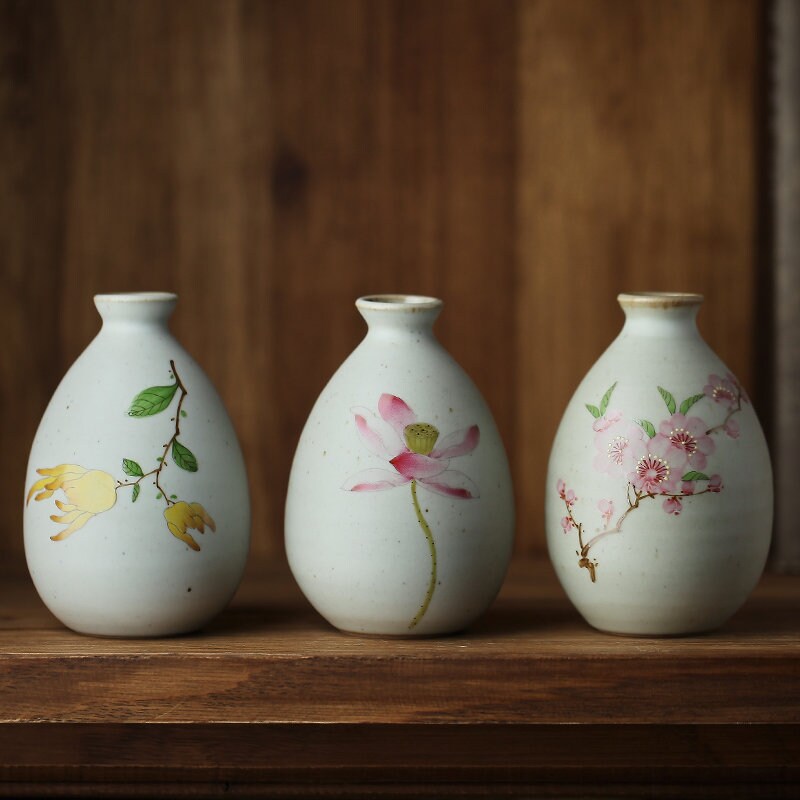 Gohobi hand painted mini floral vases Japanese Chado table decoration vintage style