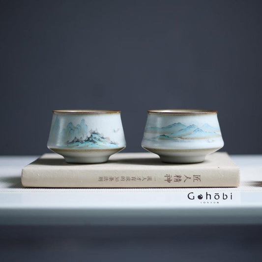 Gohobi Hand painted Mountain Tea Cup Ceramic Chinese Gongfu tea Kung fu tea Japanese Chado