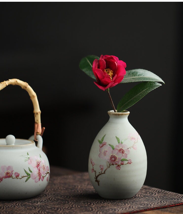 Gohobi hand painted mini floral vases Japanese Chado table decoration vintage style