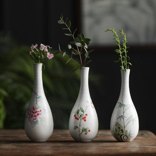 Gohobi porcelain hand painted mini vases peony bamboo fruit Chinese Gongfu tea Kung fu tea able decoration