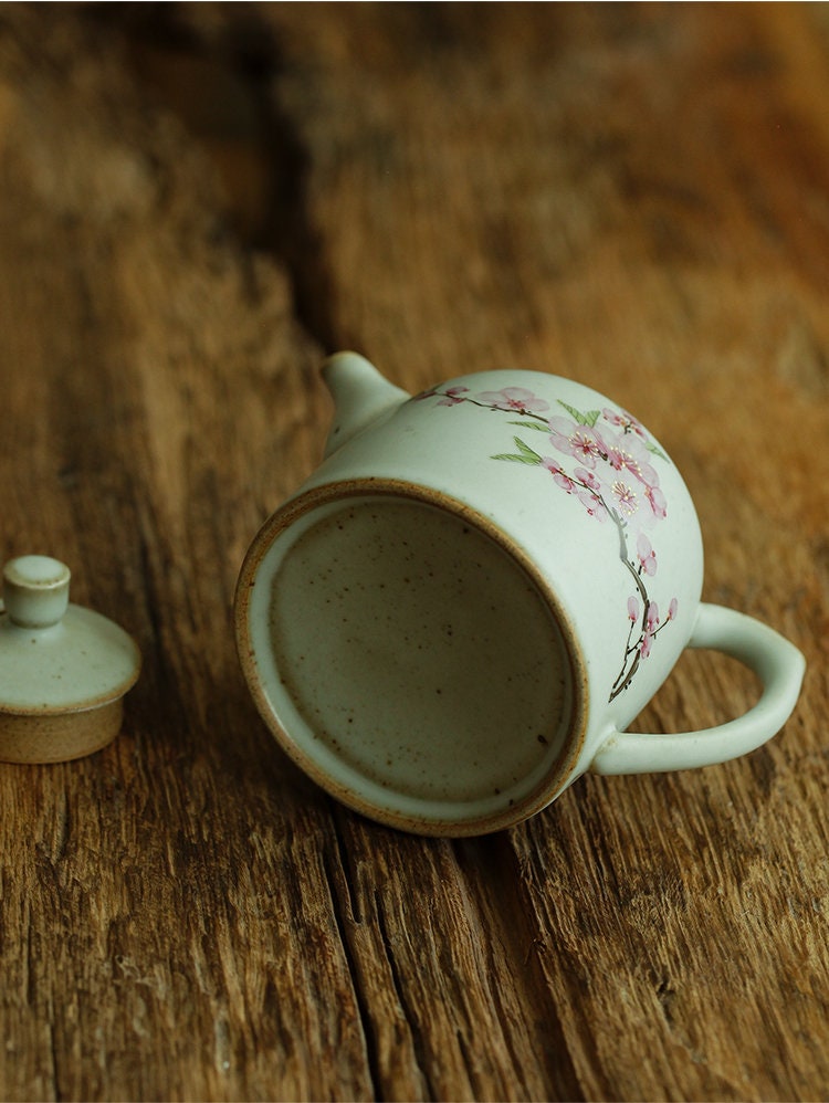 Gohobi Hand painted Plum Blossom sakura Teapot Ceramic Chinese Gongfu tea Japanese Chado tea lover gift