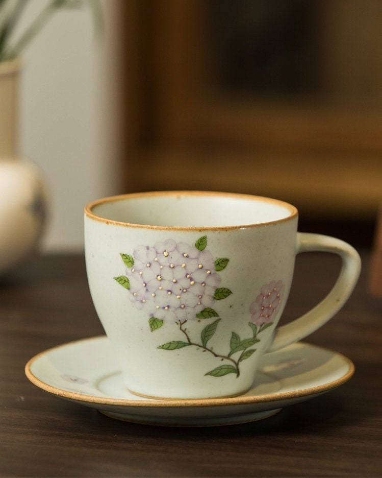 Gohobi Hand-painted ceramic Flowers Hydrangea  Peach blossom tea cup Chinese Gongfu tea Kung fu tea Japanese Chado